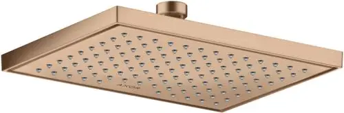 Brausekopfmontage von AXOR in Rotgold mit quadratischer Form und gleichmäßigen Wasserdüsen auf der Oberfläche.